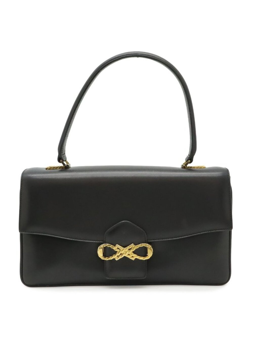 Celine Vintage Ribbon Shoulder Bag Leather Black Gold
